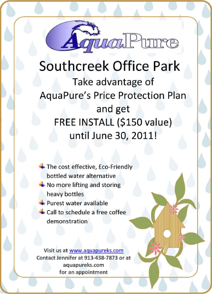 Aqua Pure Water Free Install for Southcreek Office Park